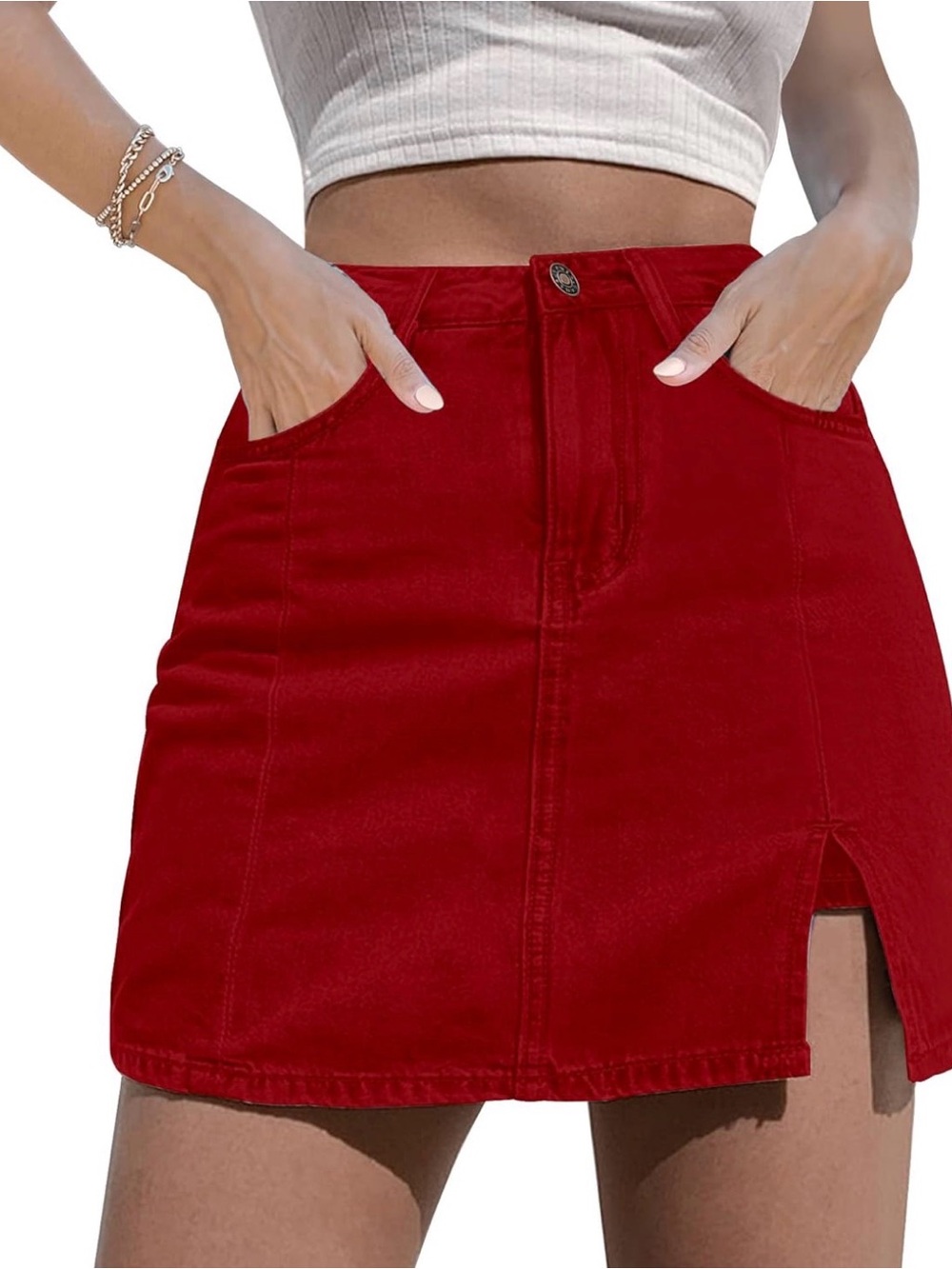 Red Denim Skort Size Large